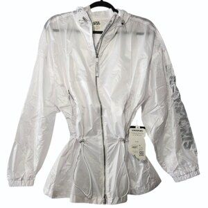 New Women's Long Anorak Jacket with Hood Hoodie White lightweight Size S Small